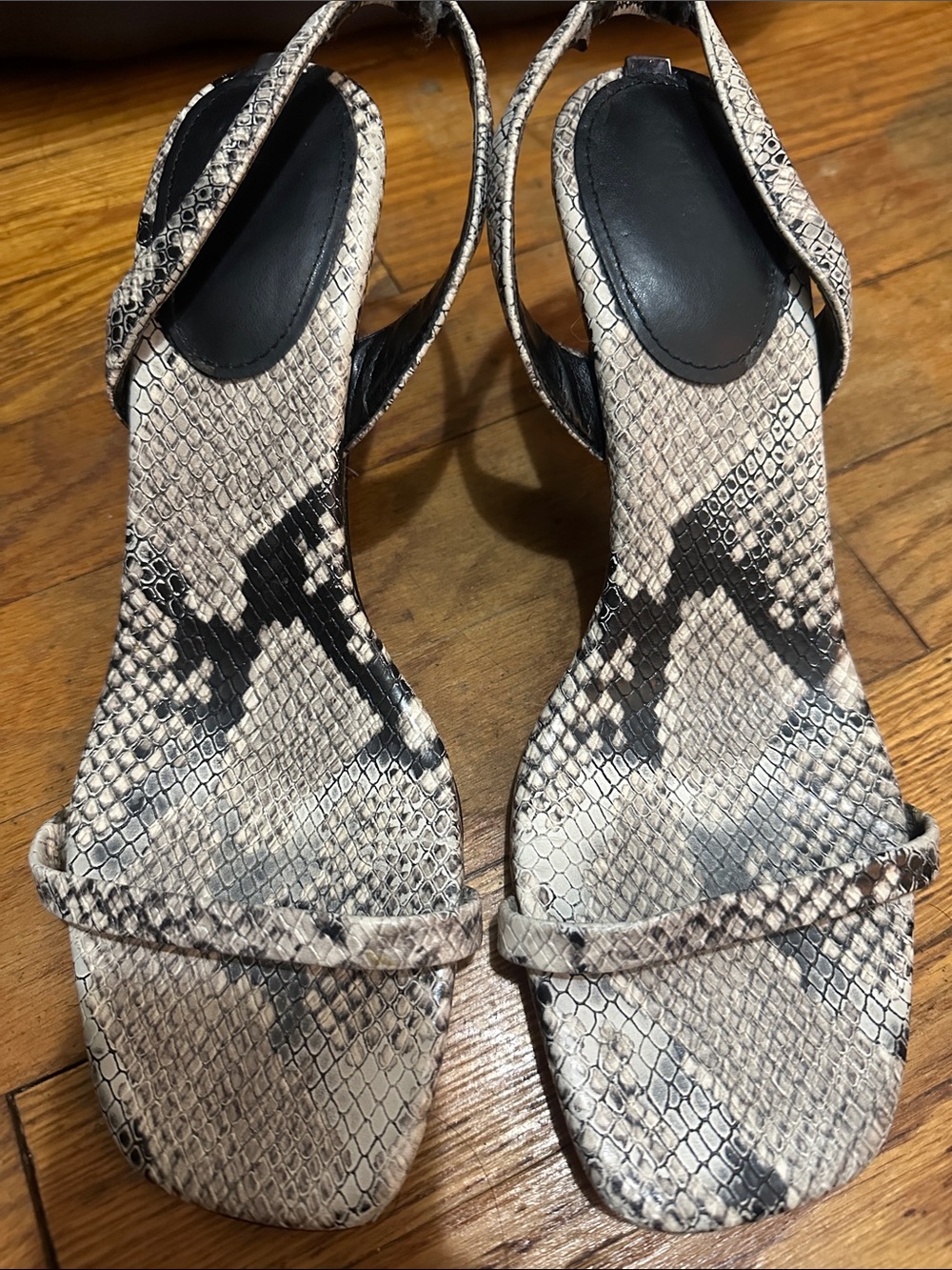 Guess Beige and Black Snake-Print Slingback Sandals